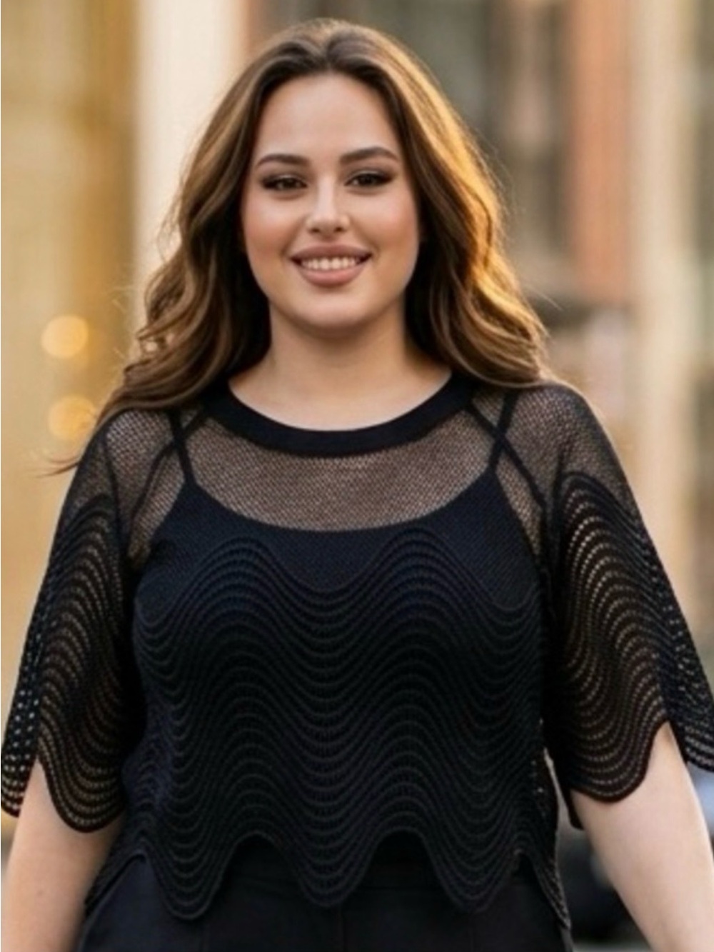 Black Scalloped Mesh Crop Top